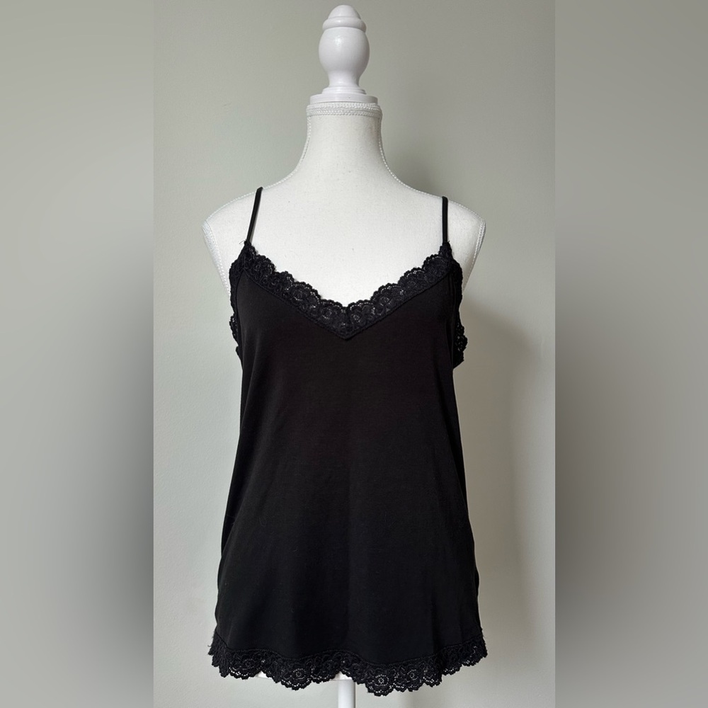 HOLT RENFEW Vintage Black Y2K Lace Trim Whimsigoth Feminine Camisole Size L